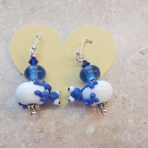 Frog lampwork glass earrings with sterling hooks